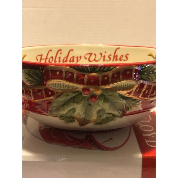 Fitz Floyd Damask Holiday Wishes Damask Holiday Sentiment Bowl NOS - Picture 1 of 4